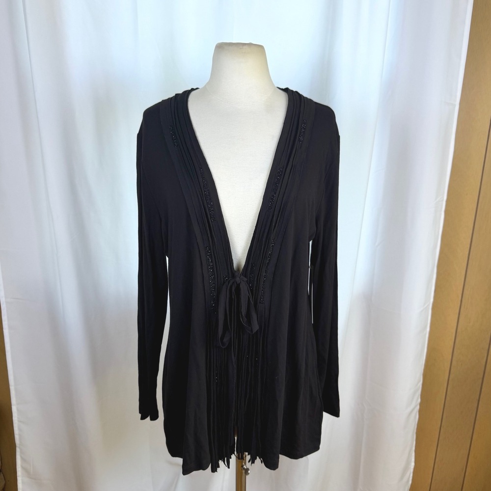 NWT Tribal Black Beaded Whimsigoth Fairy Grunge Tie Front Cardigan Womens Large